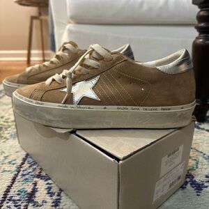 Golden Goose Tan Sneakers with Silver Star